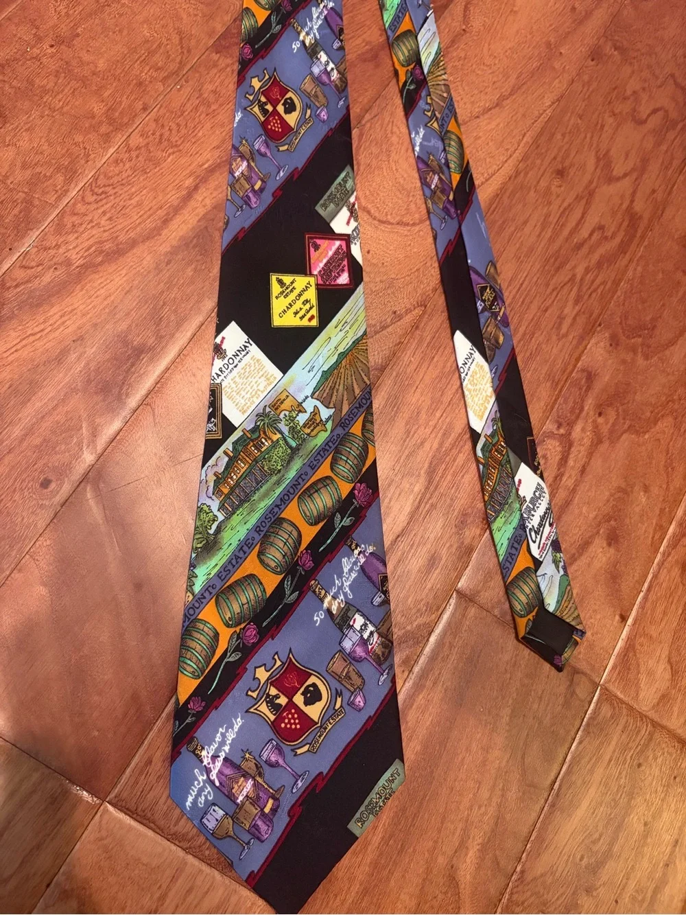 Nicole Miller Vintage 100% Silk Wine/Vineyard Graphic Printed Tie